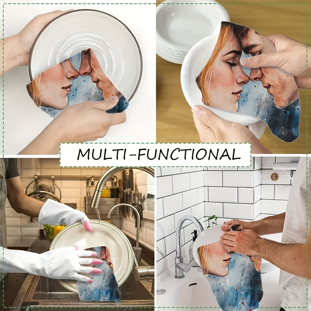 2 Ultra Soft Watercolor Dish Towels 40x60cm Absorbent Kitchen Decor