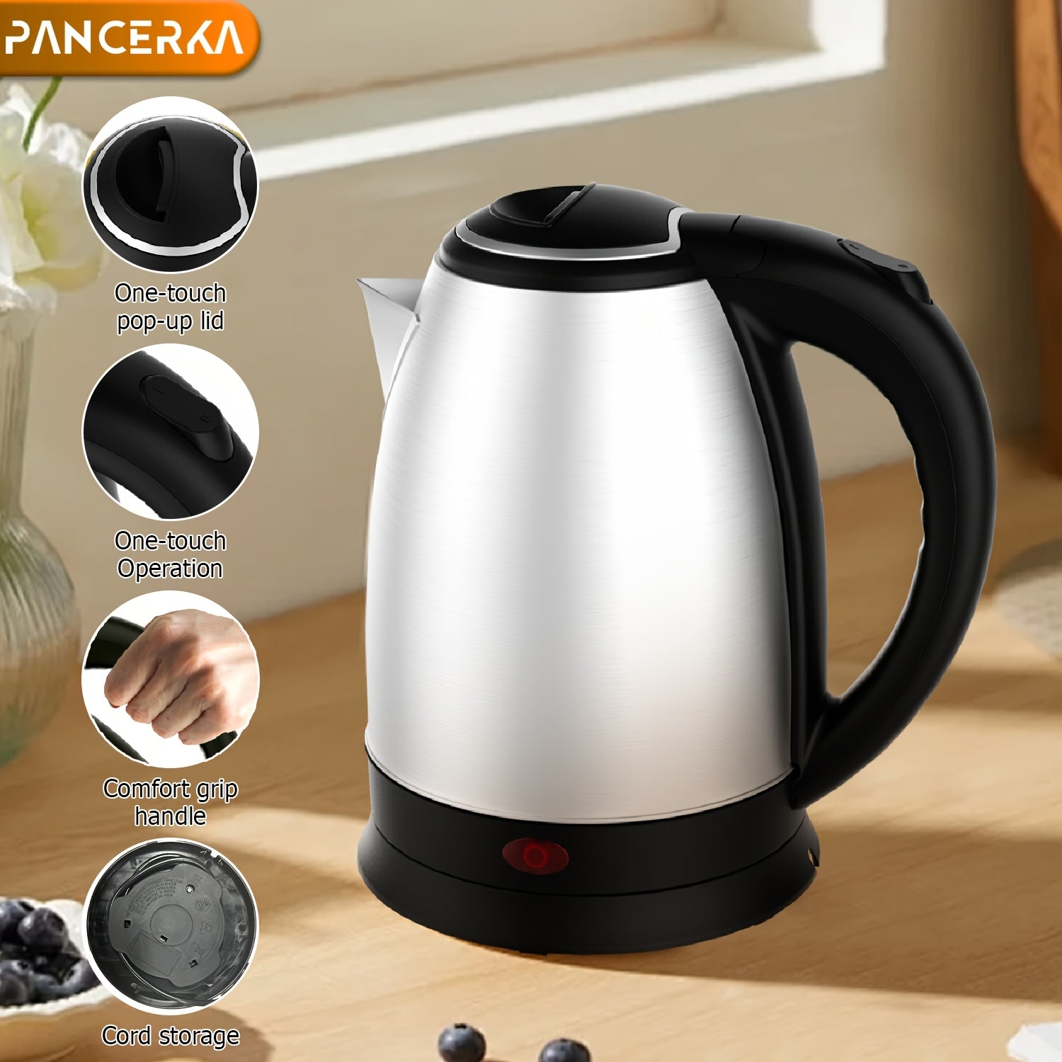 Stainless Steel Electric Kettle 1.8L Tez qaynash Avtomatik o‘chirish issiq suv