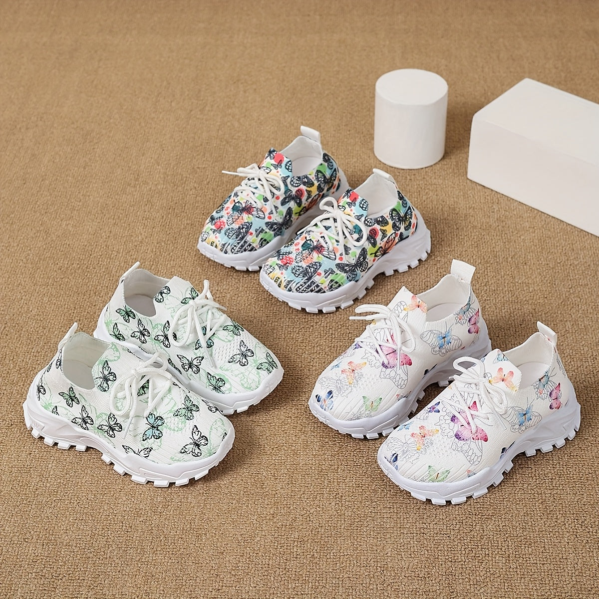Girls Boys Toddler Butterfly Pattern Casual Sneakers Non-slip Fabric Low Top Running Hiking Outdoor