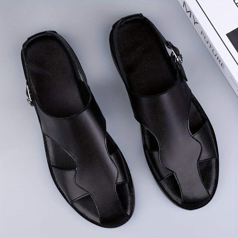 Men's Non-Slip Leather Sandals with Rubber Sole for Summer Casual Wear