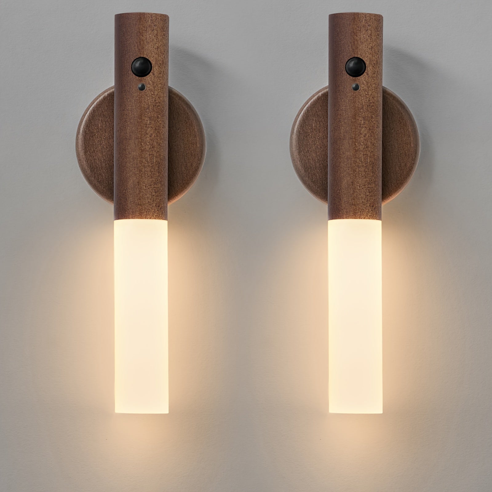 Modern Beech Wood LED Wall Sconces with Motion Sensor Rechargeable Night Lights for Bedroom Hallway