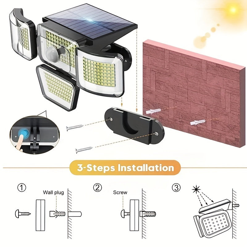 278 LED Solar Outdoor Light with 4 Adjustable Heads IP65 Waterproof Security Garden Lamp