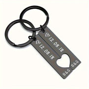 Personalized Stainless Steel Couple Keychains with Date for Anniversary or Birthday