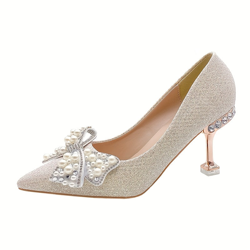 Women's Crystal Embellished Stiletto Heels, Pointed Toe Wedding Pumps