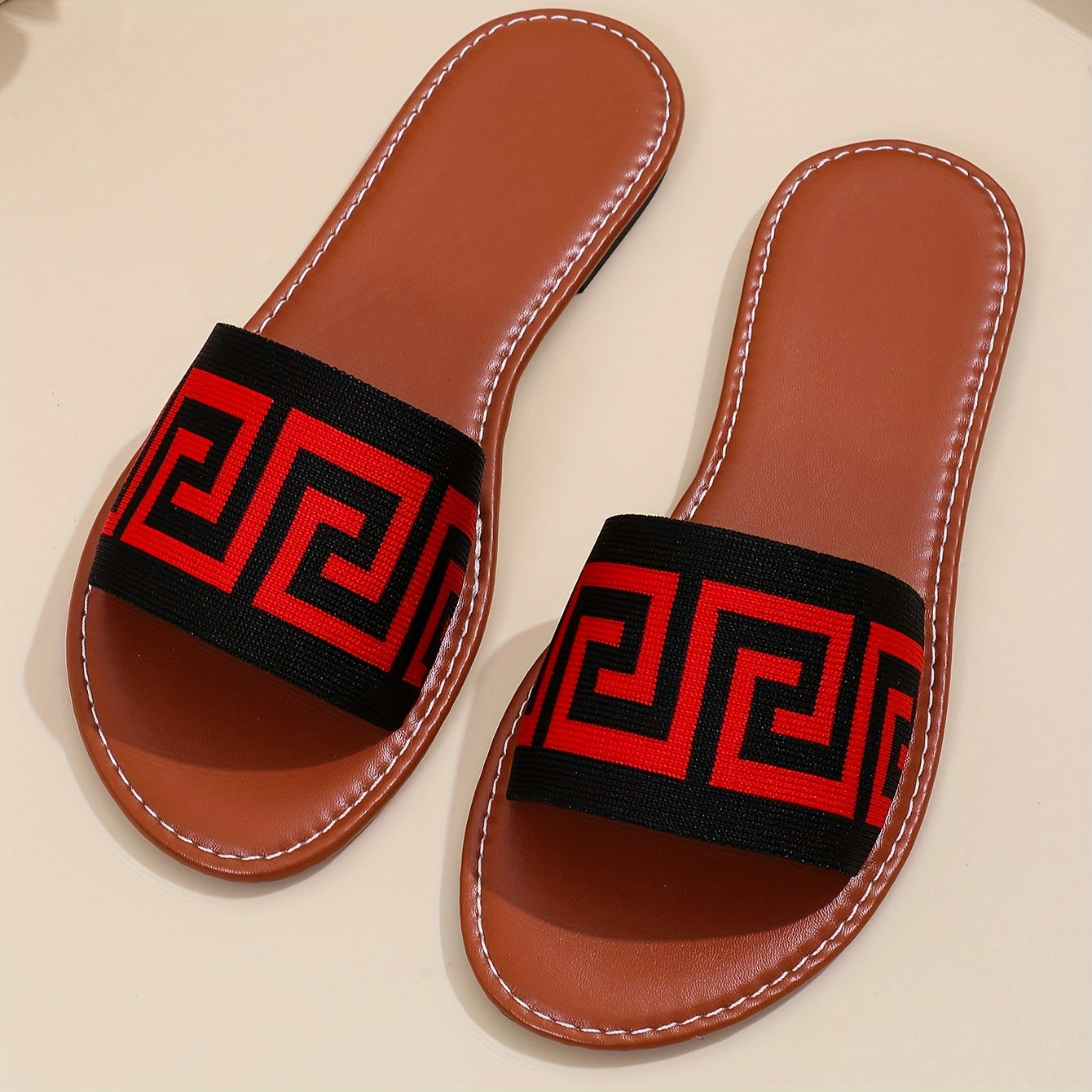 Women's Open-Toe Slip-On Sandals Black and White Striped Summer Beach Shoes