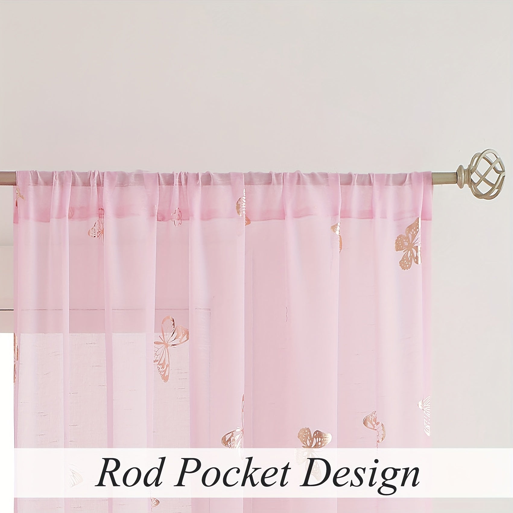 Golden Butterfly Translucent Linen Curtains for Bedroom or Living Room 63-95 Inches