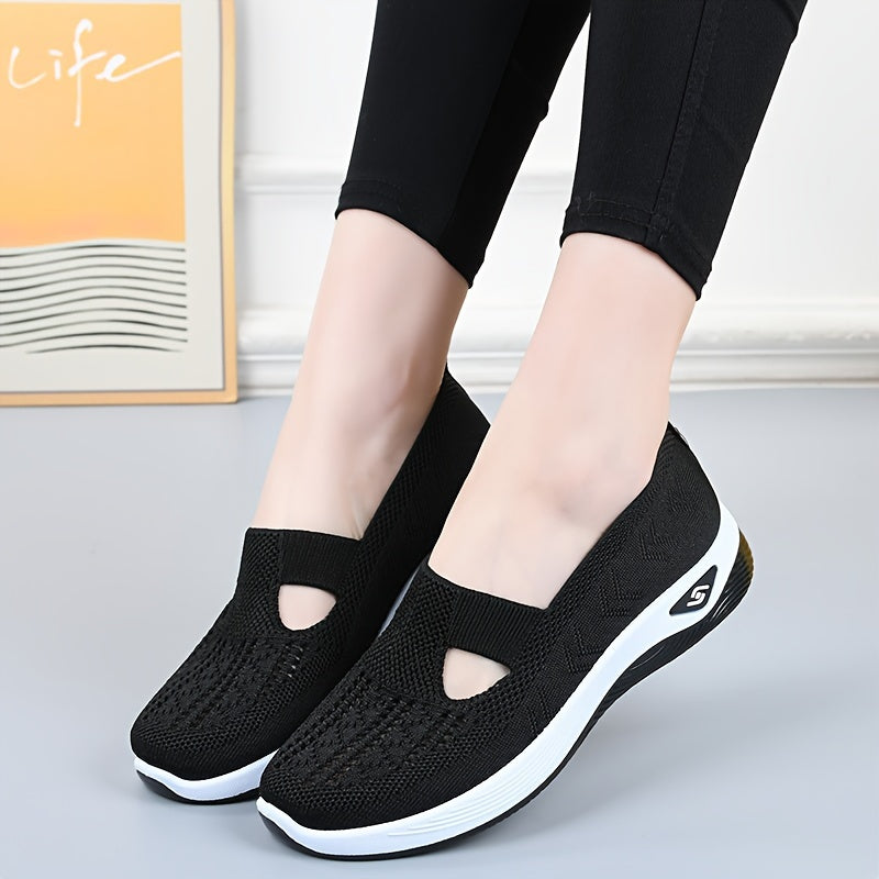 Women's Knitted Flats with Breathable Mesh Soft Sole and Cut-Out Design for Daily Wear