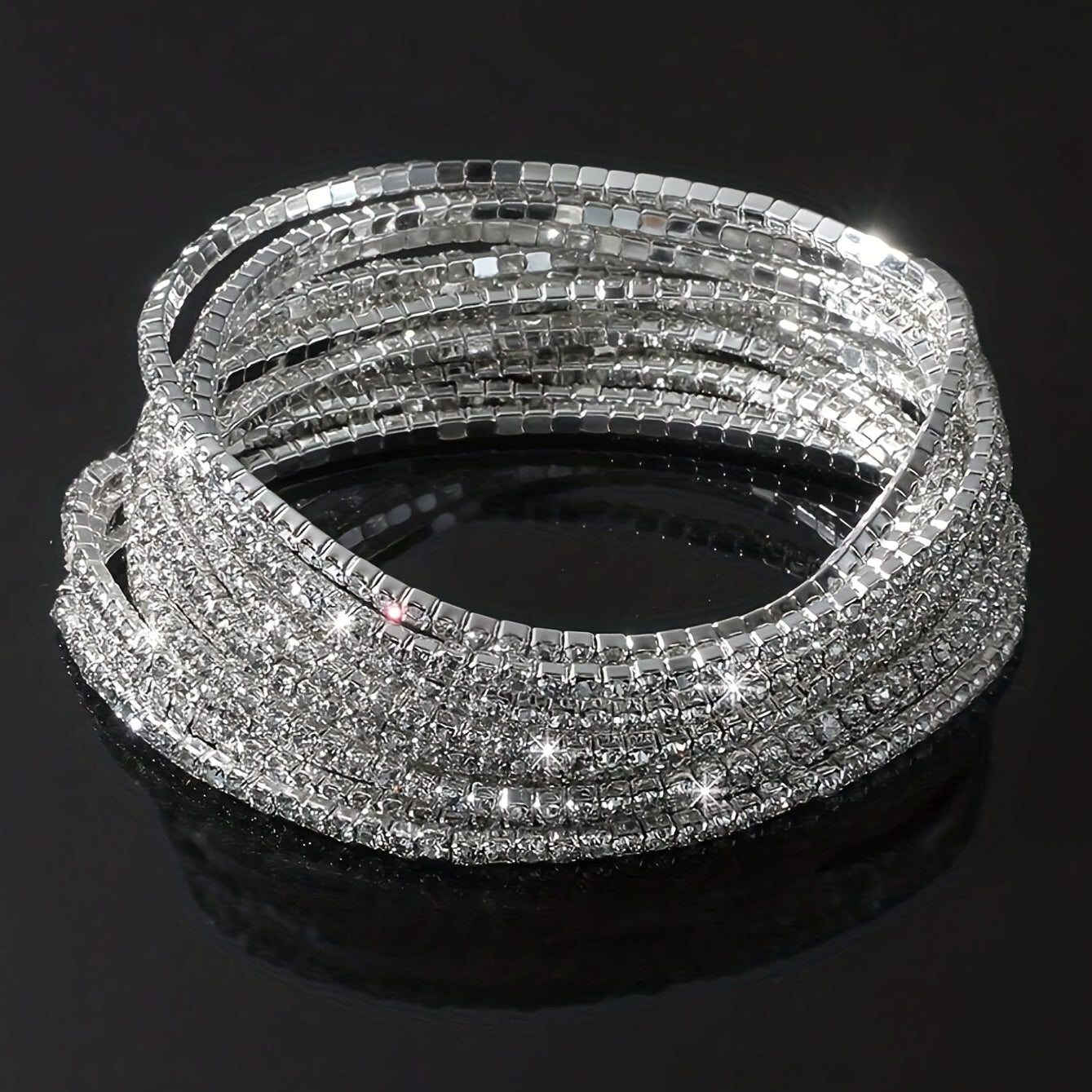 Women's Rhinestone Tennis Bracelets Set 12-Piece Elastic Bangle for Daily Wear