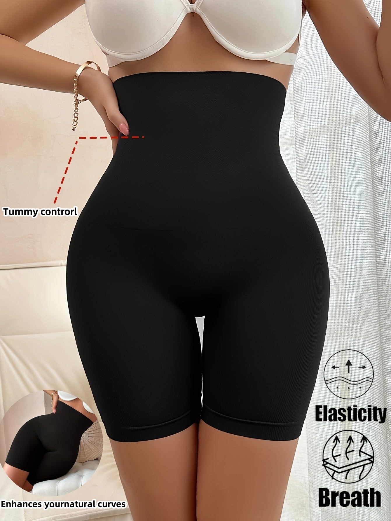 Women's High Waist Shaping Shorts Breathable Tummy Control Butt Lifting Solid