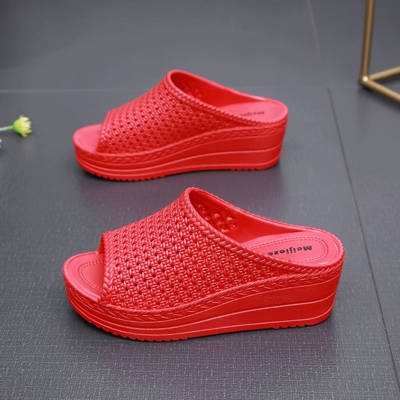 Женские сабо на танкетке с толстой подошвой для улицы, без застежки, для свадьбы и путешествий