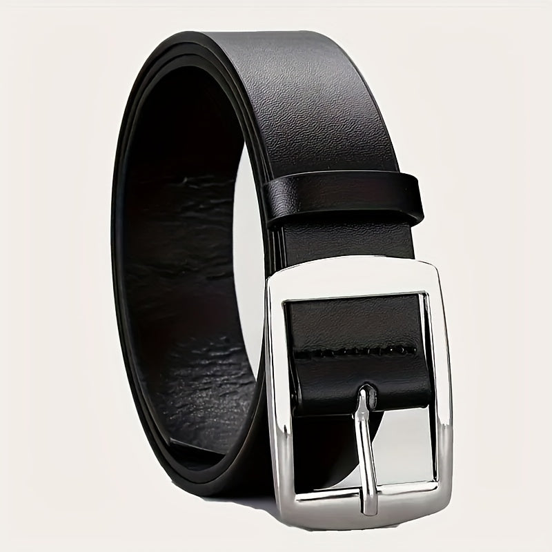 Men's Black PU Leather Belt with Smooth Alloy Buckle for Casual Daily Wear