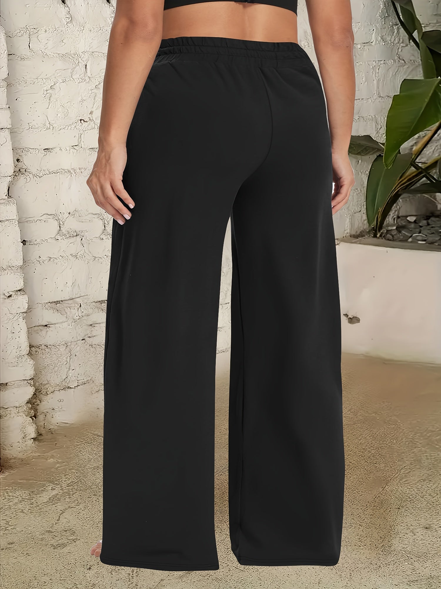 Plus Size Solid Color Pants Casual Drawstring Waist with Pockets Women