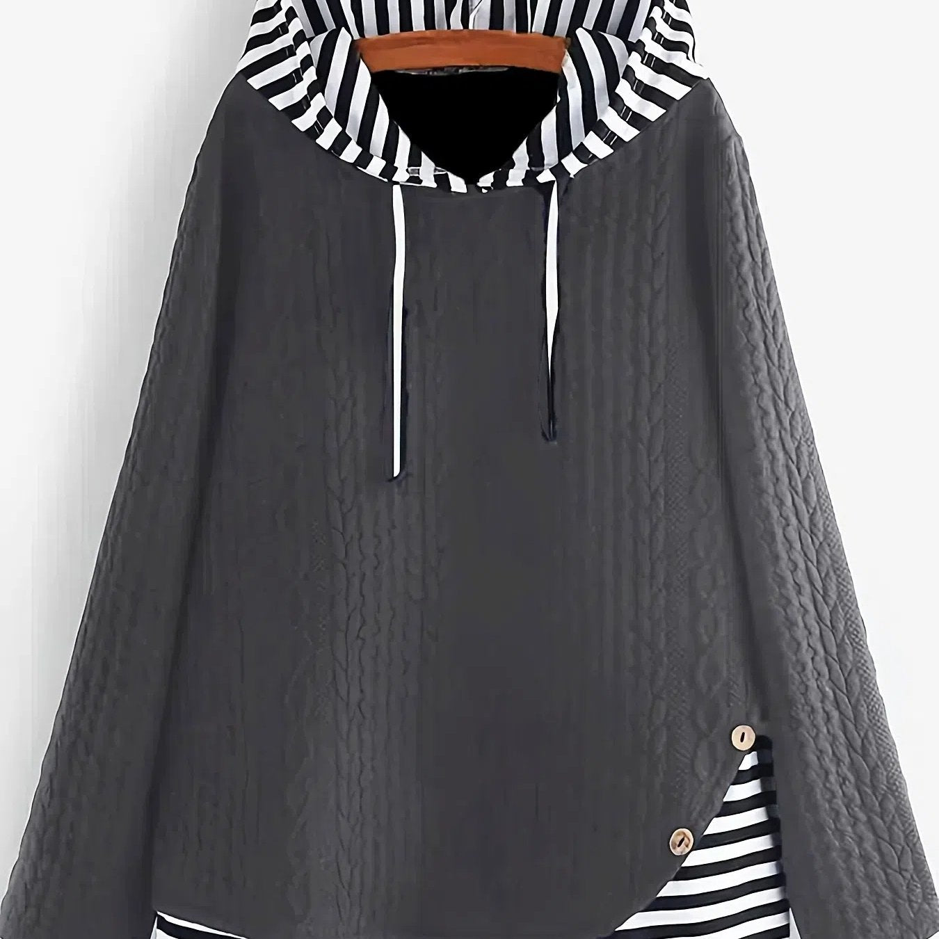 Plus Size Striped Hoodie with Drawstring Long Sleeve Casual Clothing