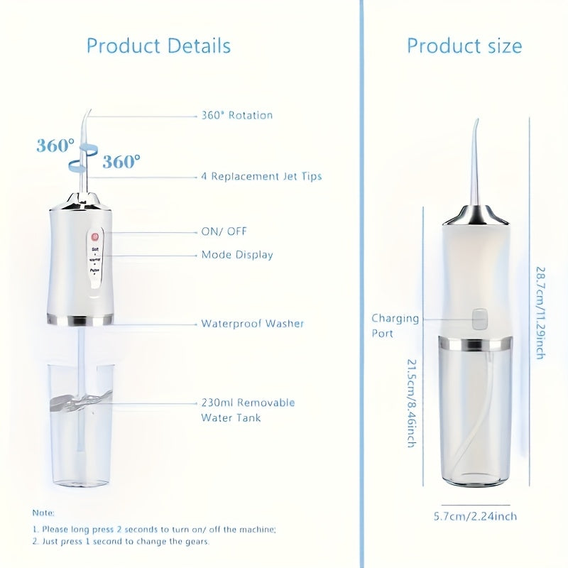 Electric Water Flosser for Teeth and Gums, USB Rechargeable with 4 Nozzles
