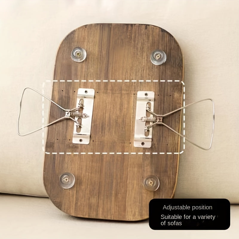 Mesa lateral plegable con clip para brazos de sofá con marco de bambú y metal