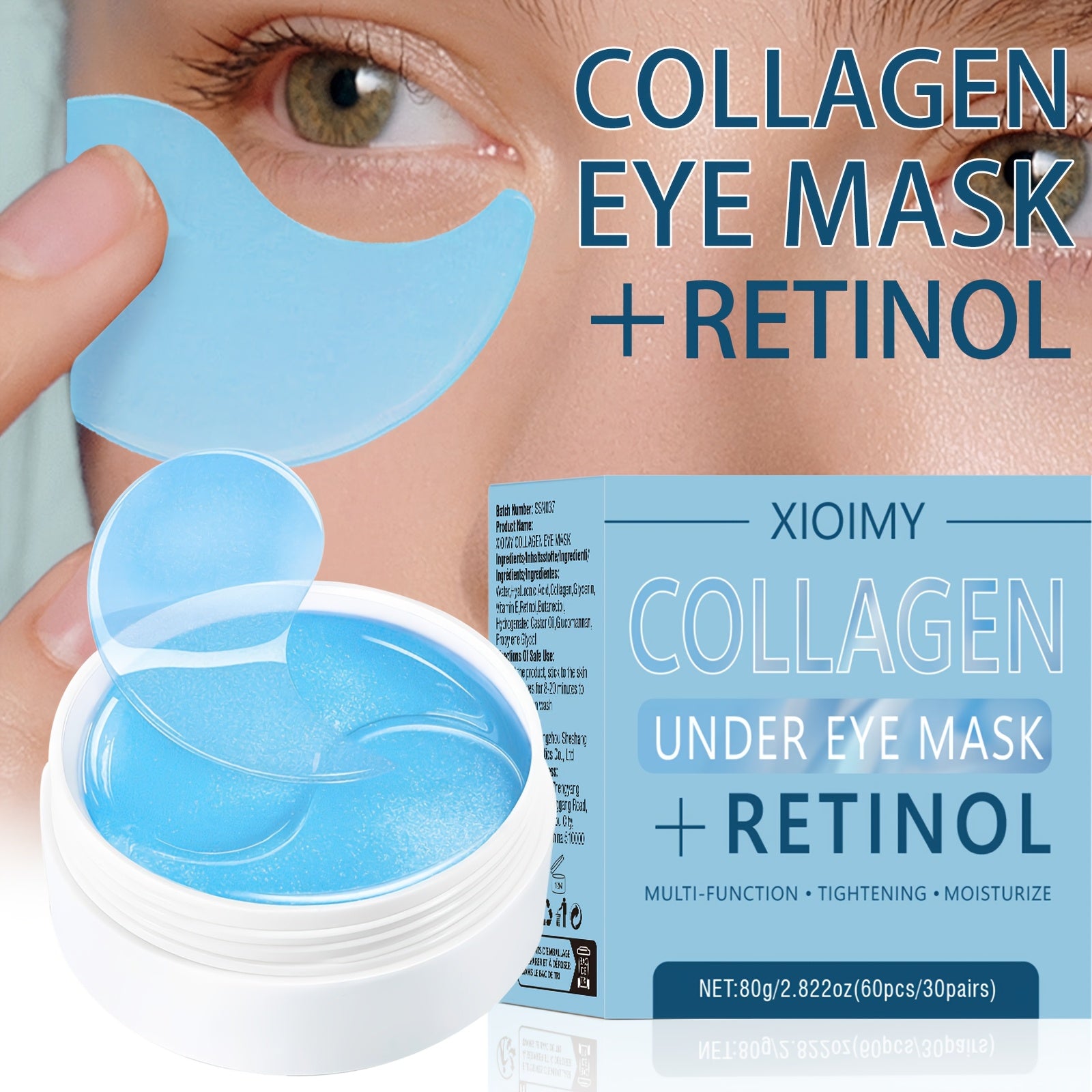 60 dona Kollagen Retinol Ko'z Maskalari chuqur namlik uchun, qattiqlashtirish, barcha teri turlari uchun