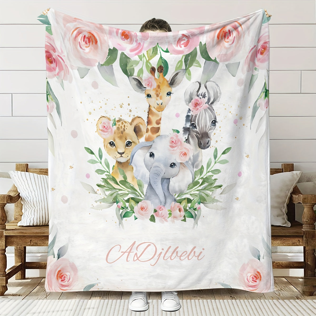 Cozy Flannel Throw Blanket with Custom Elephant Pattern Personalized Soft All-Season Gift