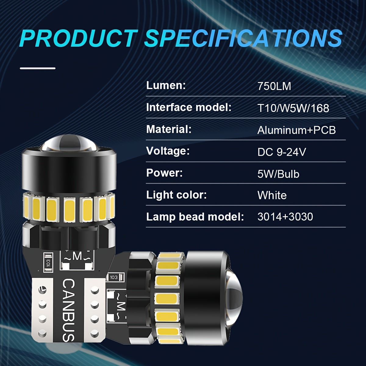 2 Pcs T10 W5W LED Headlight Bulbs for Car Interior Dome Map Door License Plate Black