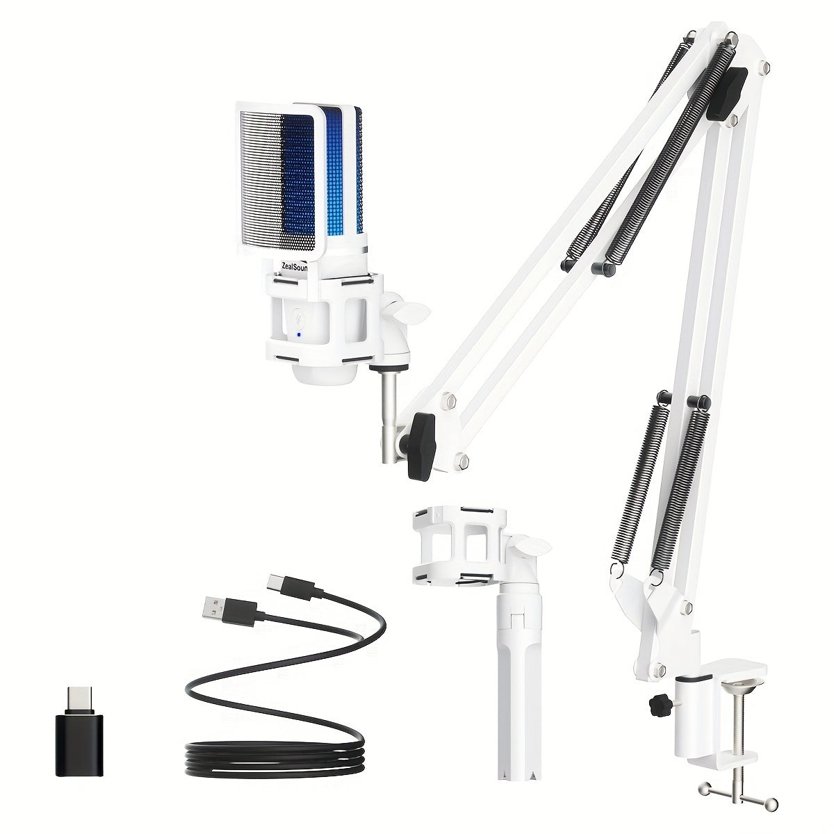 USB Gaming Microphone Kit with Boom Arm RGB Light for Streaming and PC Use