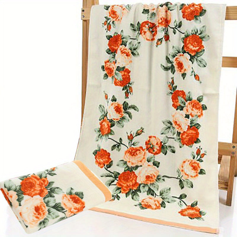 Cotton Flower Pattern Bath Towel Quick-Dry Hand and Bath Towel for Home Bathroom