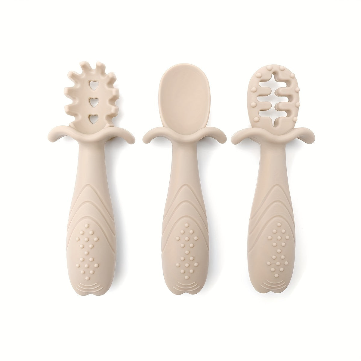 Set of 3 Soft Feeding Tableware for Toddlers Silicone Rice Paste Spoon and Fork