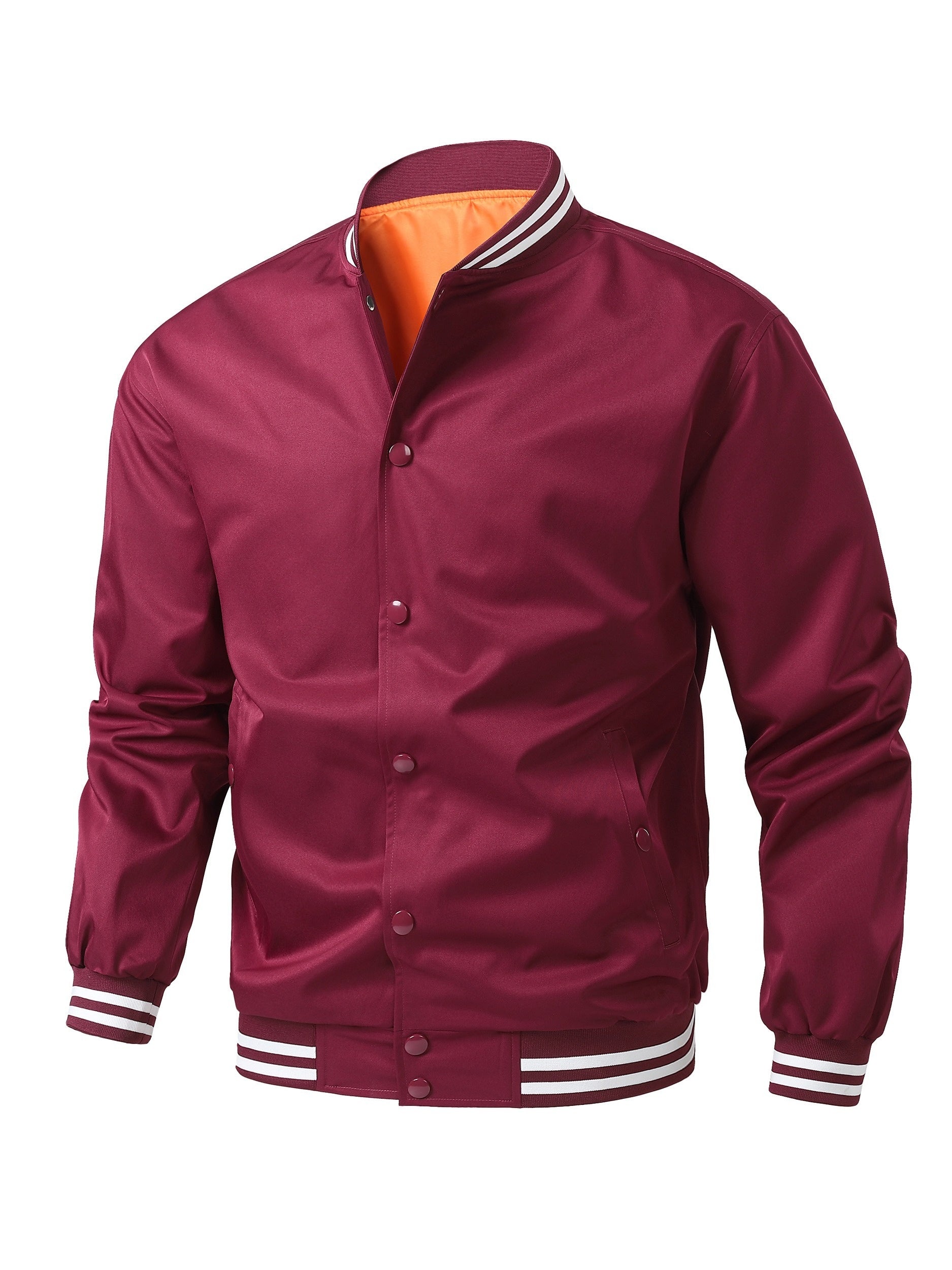 Men's Plus Size Varsity Jacket Lightweight Polyester Preppy Baseball Collar Pockets