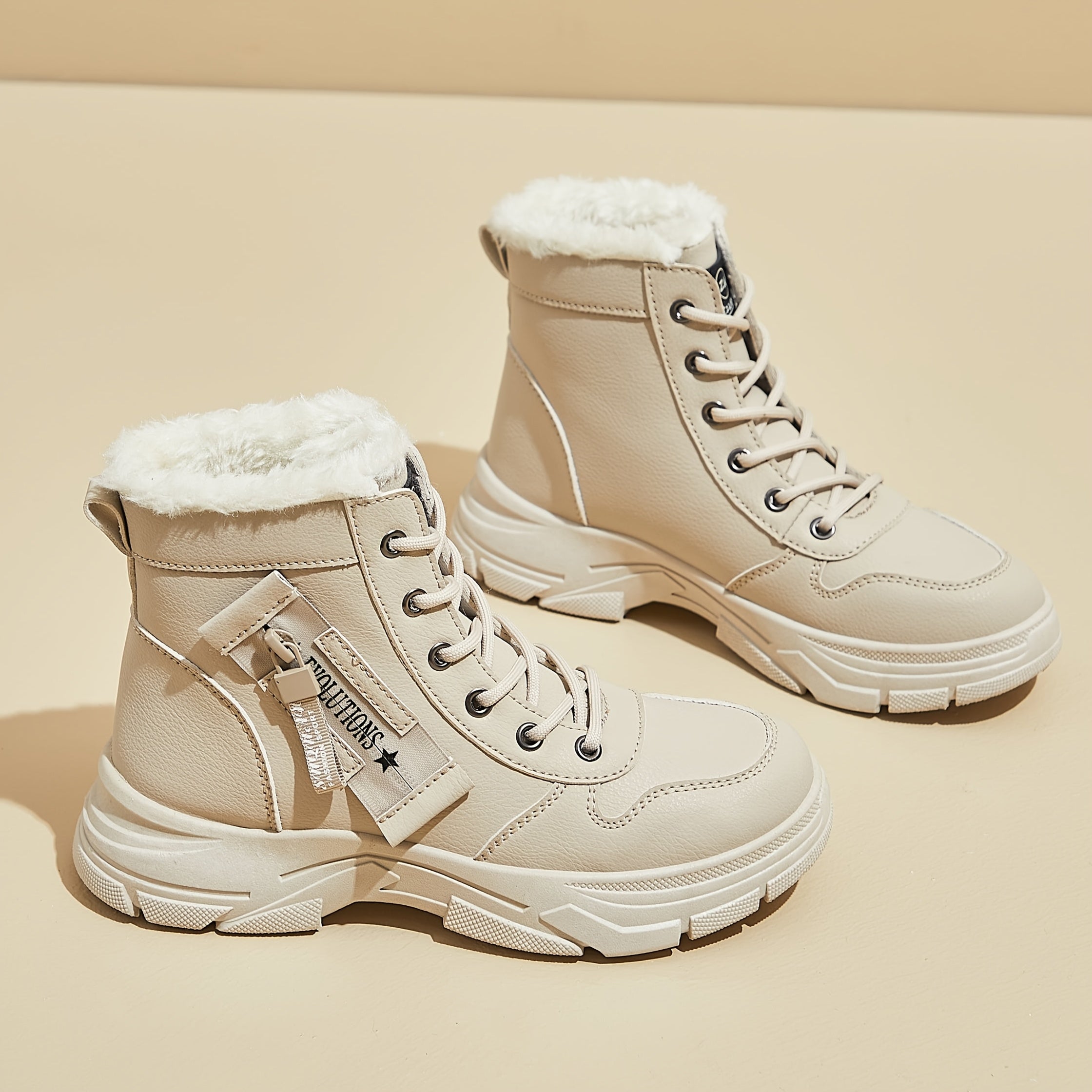 Women’s Fleece-Lined Ankle Snow Boots with Rubber Sole and Mid-Heel