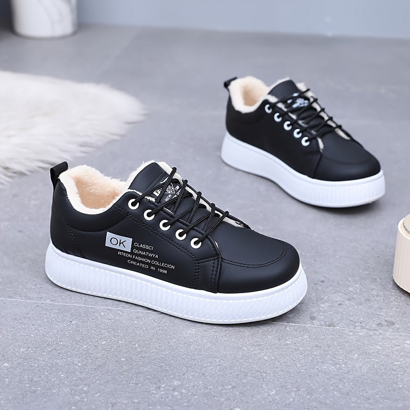 Women's Plush-Lined Synthetic Casual Sneakers Winter Warmth Thick Sole
