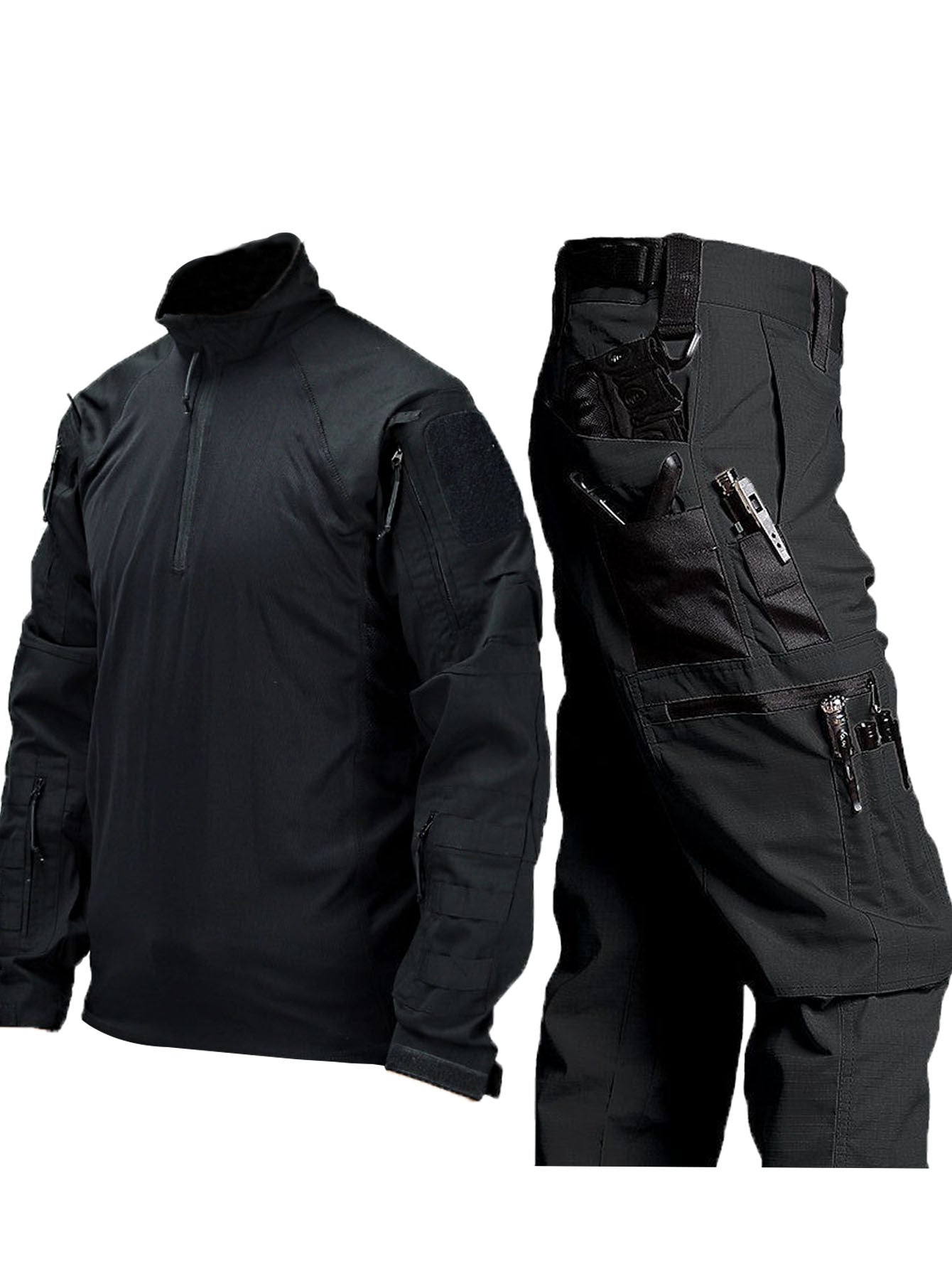 Men's Tactical Camo Gear Set Long Sleeve Jacket Cargo Pants Polyester Outdoor Military