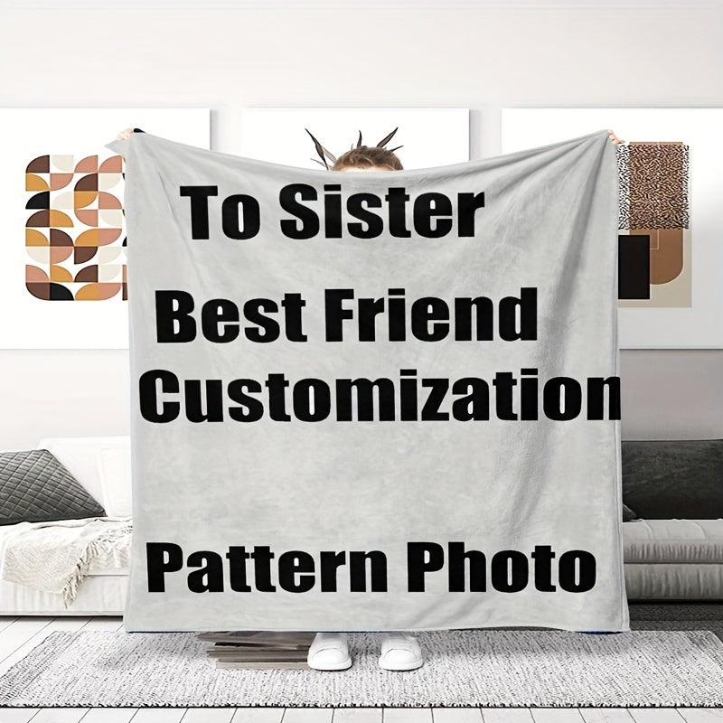 Personalized Flannel Fleece Blanket Reversible Digital Print Photo Geometric Pattern