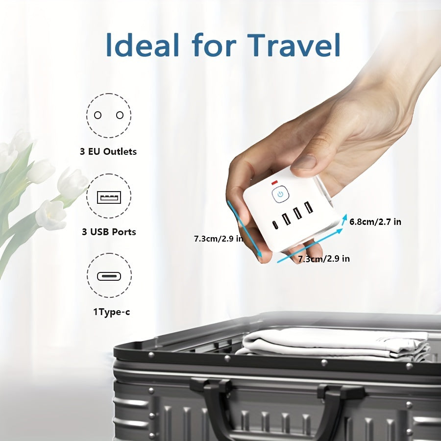 EU Power Strip with 7-in-1 Surge Protector 3 AC Outlets 3 USB Type-C for Home Office Travel