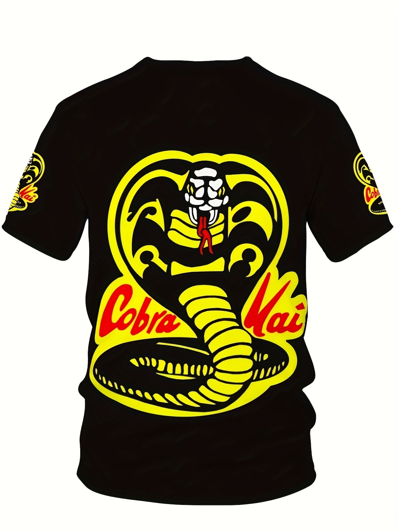 Erkaklar uchun 3D Kobra Iloni Grafik T-Shirt, qalin sariq va qizil bosmada, qulay polyester aralashmasidan tayyorlangan, har kuni va sport kiyimlari uchun mukammal. Katta o'lcham mavjud.