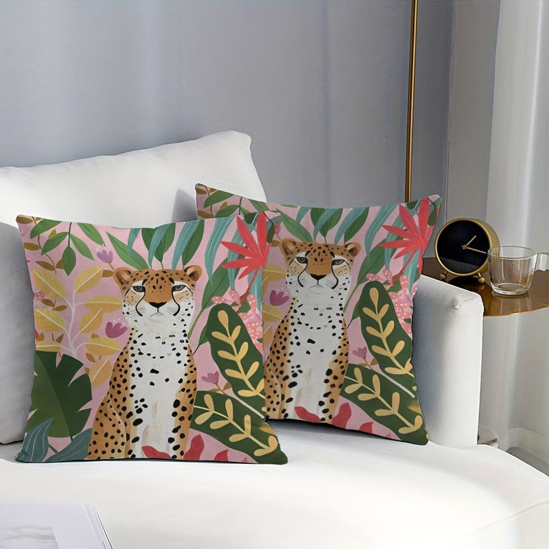 Polyester Pillow Covers Vibrant Pink Green Leopard Print 45x45cm Sofa Bedroom Decor