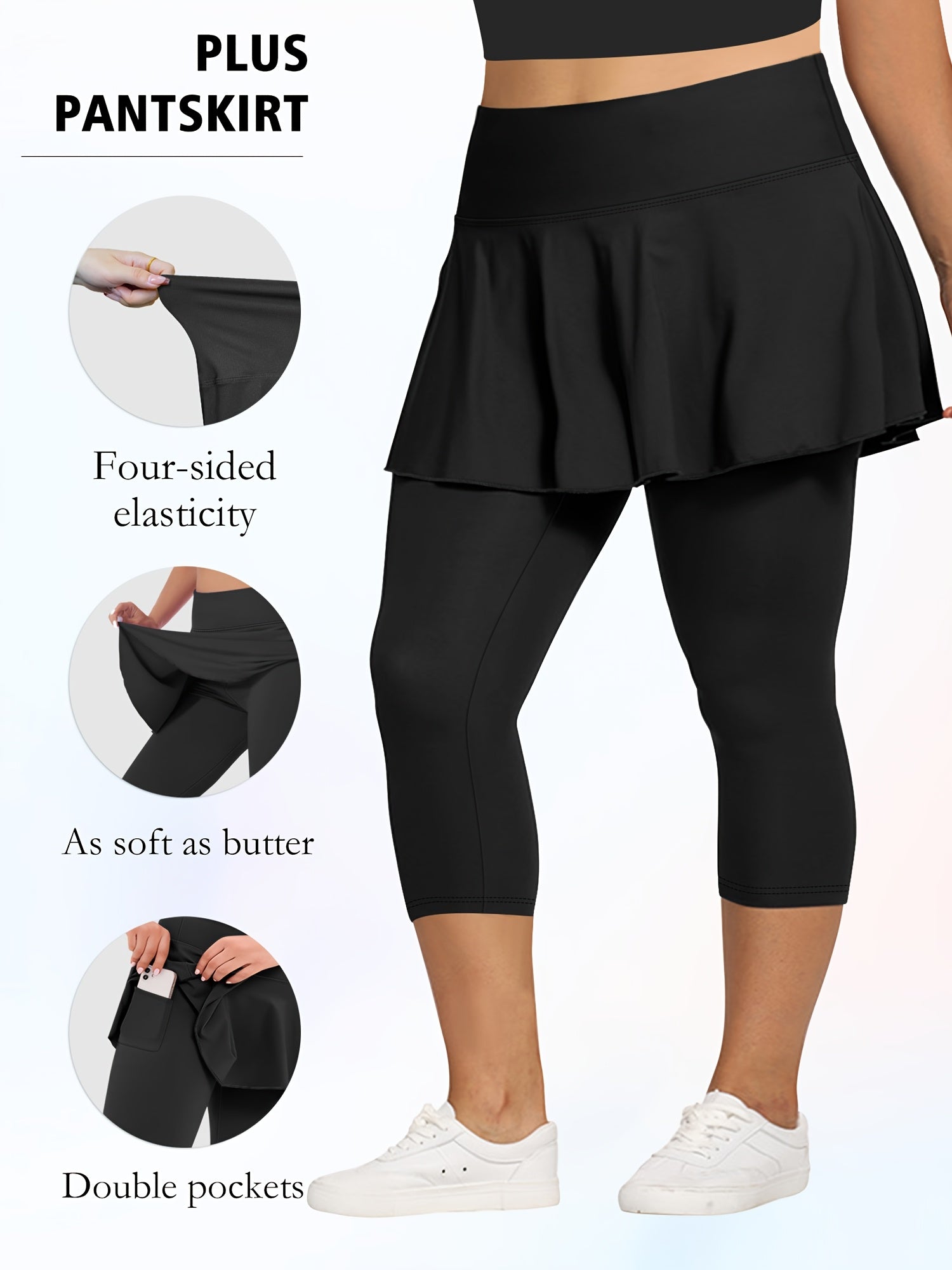 Falda pantalón capri de algodón de talle alto para mujer de tallas grandes con bolsillos