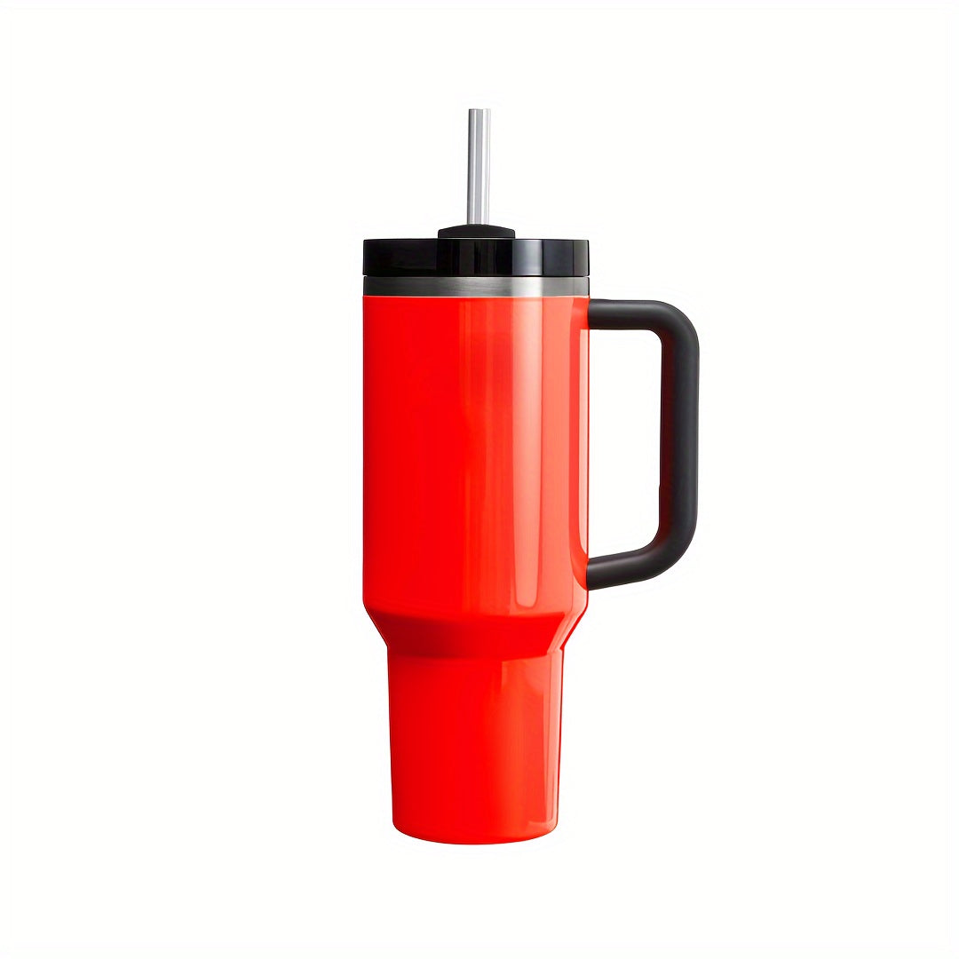 Неоновая нержавеющая стальная кружка с соломинкой и ручкой, 40 унций - Изолированная, без BPA для активного отдыха, путешествий и вечеринок - Стильные цвета