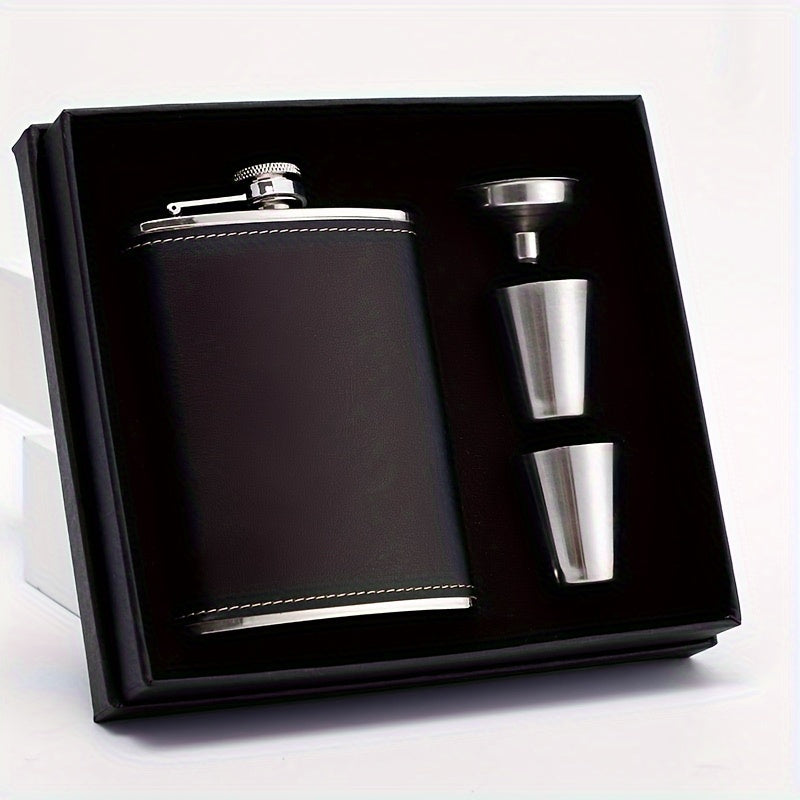 Black Stainless Steel Flask Set with 2 Wine Cups Leak-Proof Gift for Men Women