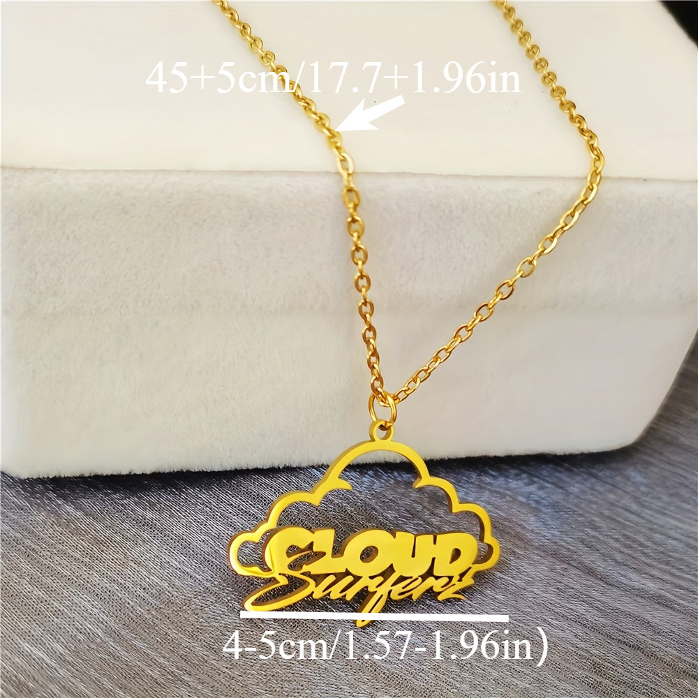 Women's Stainless Steel Necklace with Personalized Name Pendant and Cloud Design for Weddings, Gifts, and Celebrations