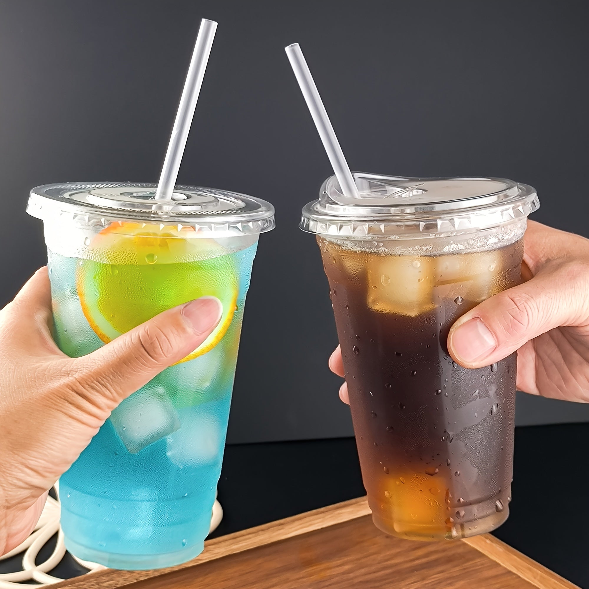 25 Sets 24oz Clear Plastic Cups with Lids and Straws for Cold Drinks