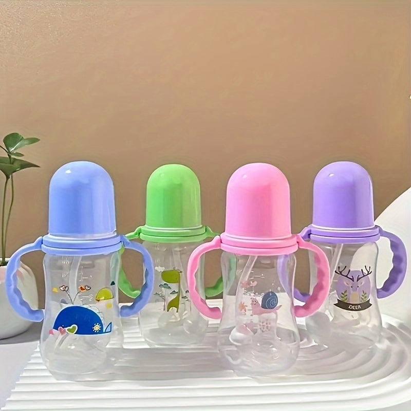 Baby Bottle with Handle and Straw 5oz 150ml Food Grade Feeding Bottle in Random Pattern