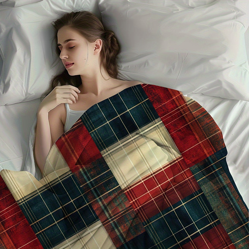 Rustic Plaid Flannel Throw Blanket with Scottish Tartan Texture for Bed Sofa Home Decor
