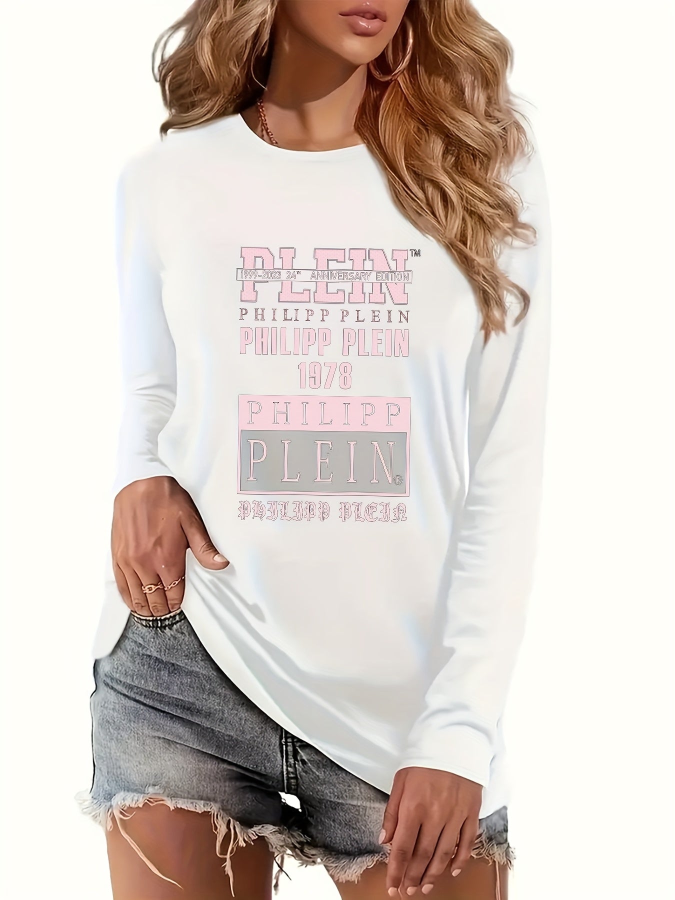 Plus Size Women's Casual Long Sleeve T-Shirt Soft Round Neck Letter Print Top