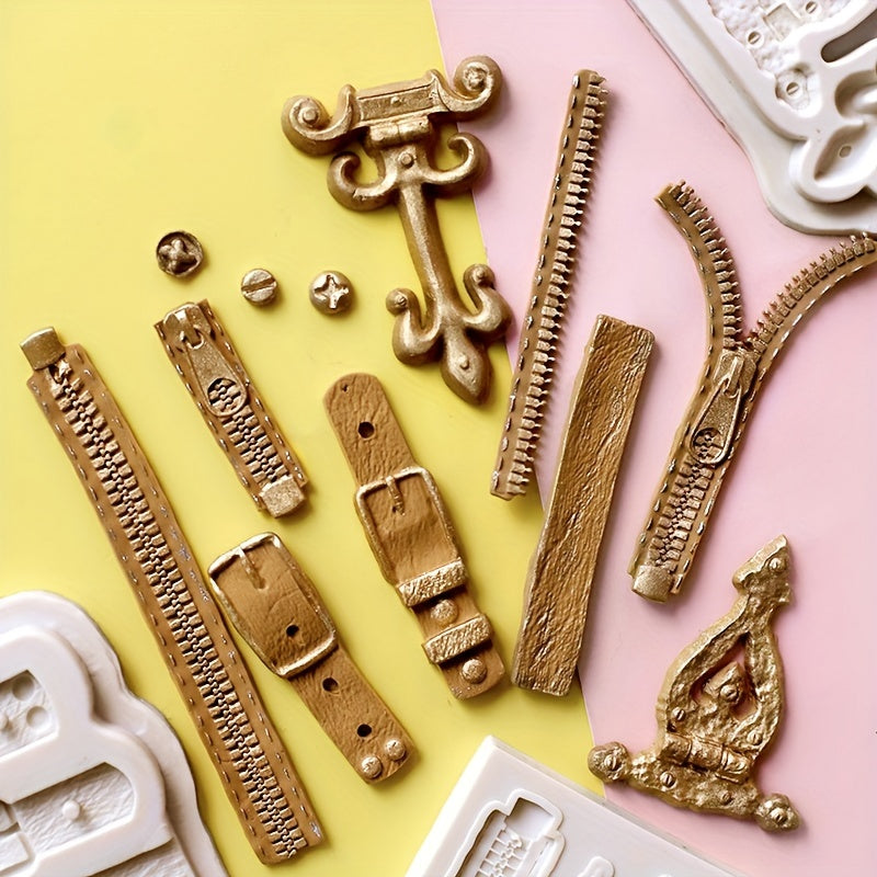 Molde de silicona para cinturón con cremallera en forma de chocolate para caramelos, fondant y repostería, forma 3D