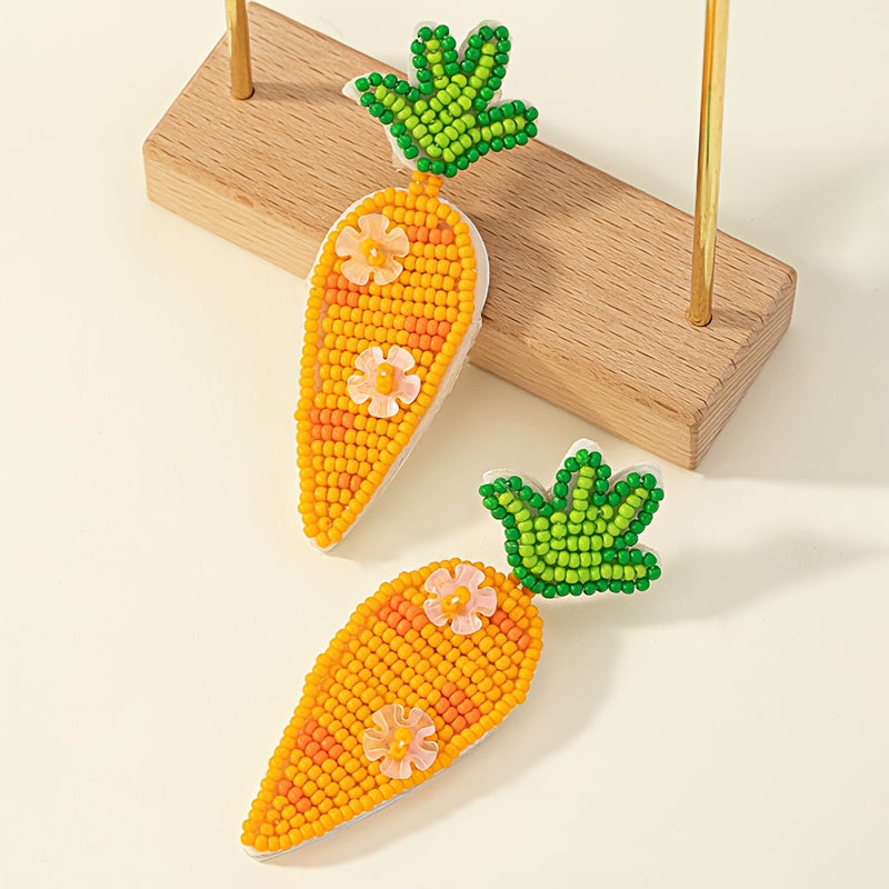 Pendientes de zanahoria de Pascua para mujer, estilo boho chic, con lentejuelas brillantes, pasadores de acero inoxidable