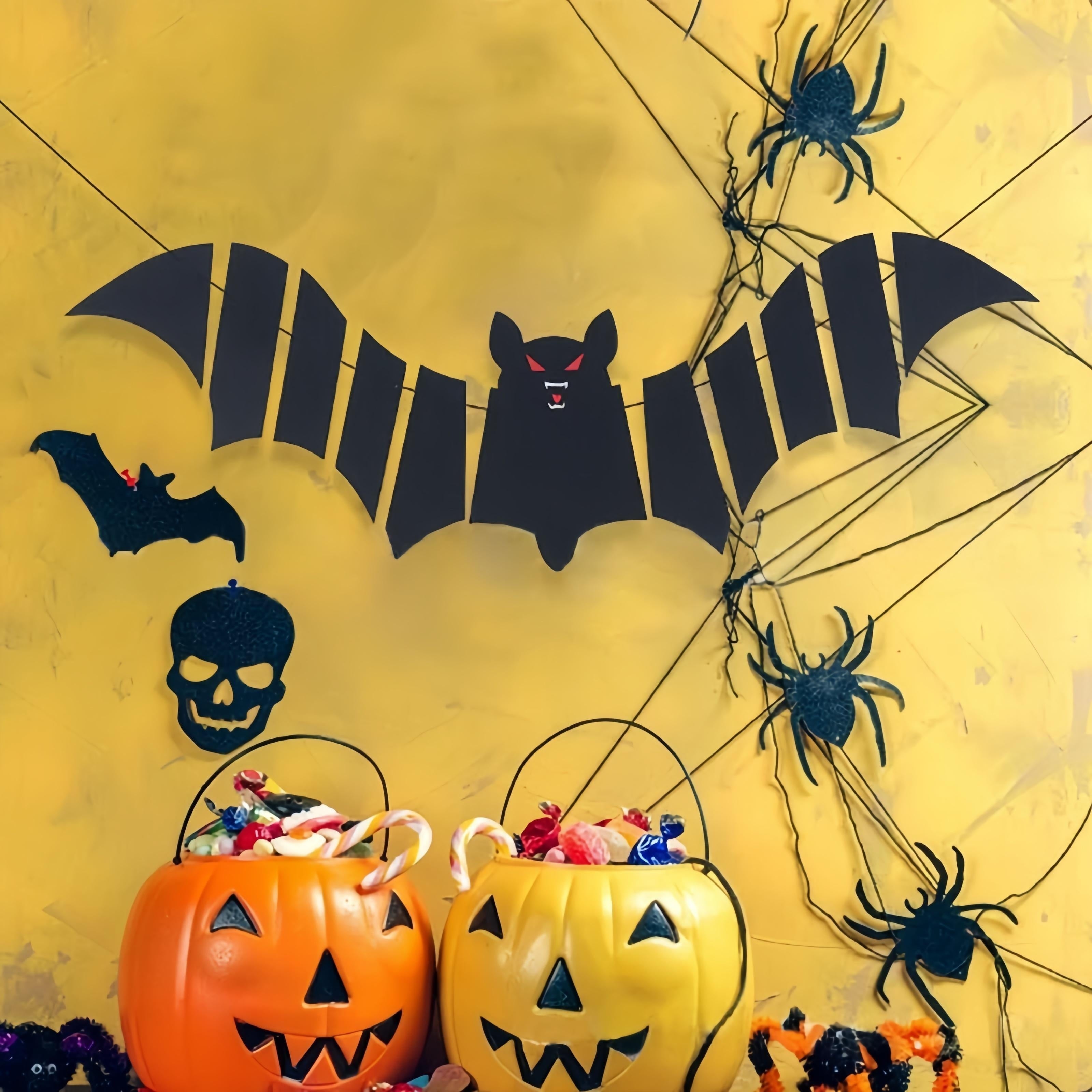 Halloween Felt Banner Decorations Set with Bat Pumpkin Skull Spider for Party