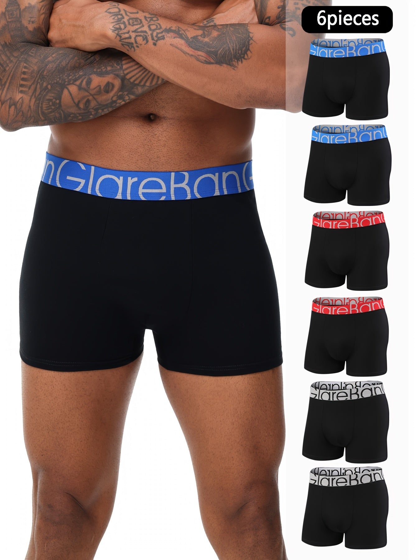 Men's Cotton Boxer Shorts 6-Pack Medium Stretch Solid Color Comfortable Fit