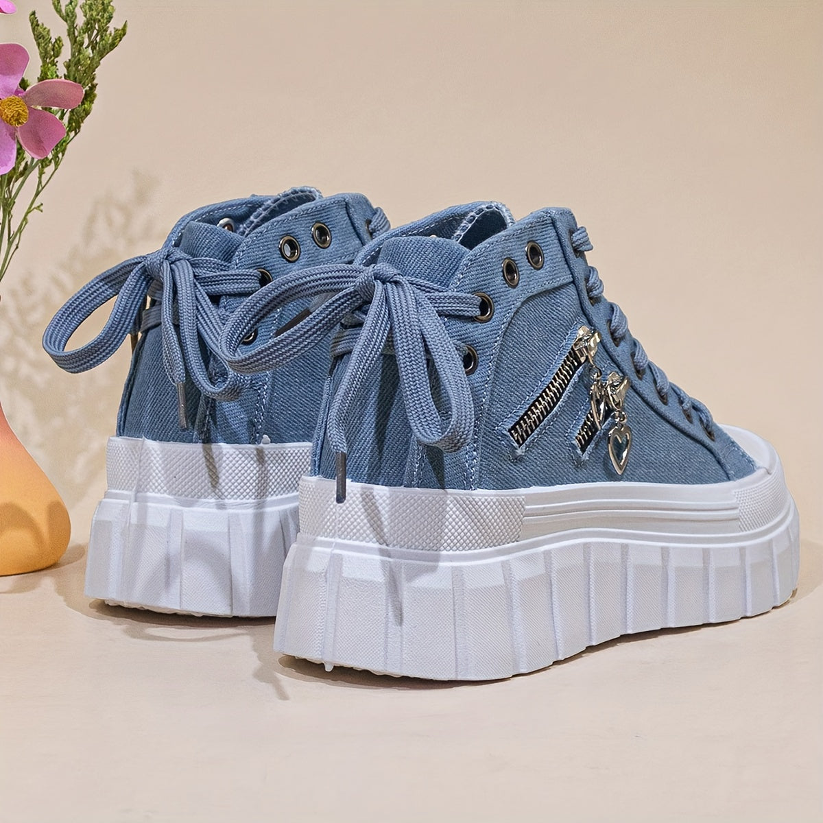 Women's All-Season High Top Sports Shoes with Thick Sole Breathable Fabric