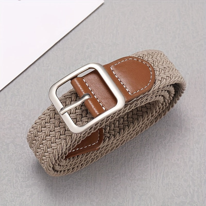 Cinturón unisex elástico trenzado con hebilla cuadrada para vaqueros y pantalones casuales
