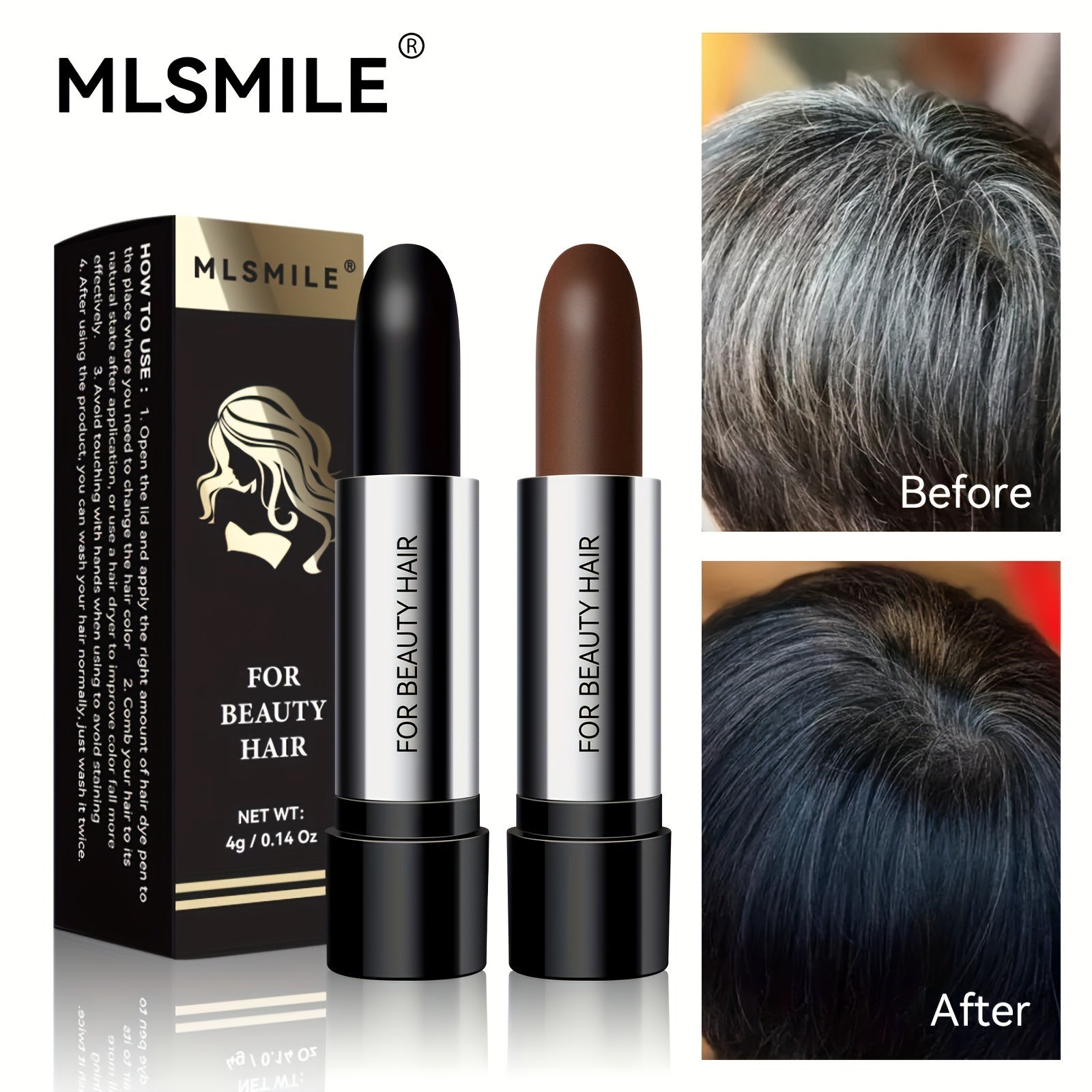 MLSmlie Beauty Hair Touch-Up Stick - 4g, cobertura de canas de larga duración, bolígrafo de tinte para cabello estilo lápiz labial