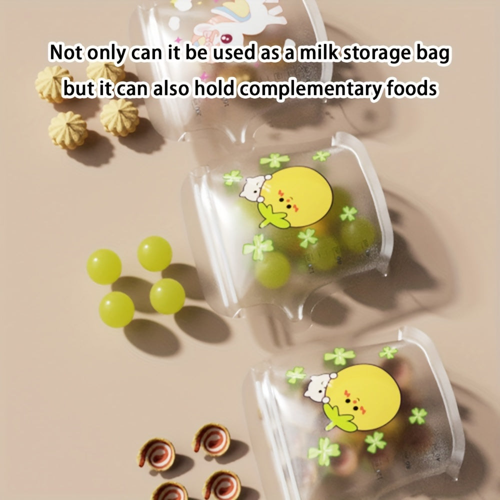 30 Pack Cartoon Breast Milk Storage Bags Temperature Sensing Freezer Safe White Red