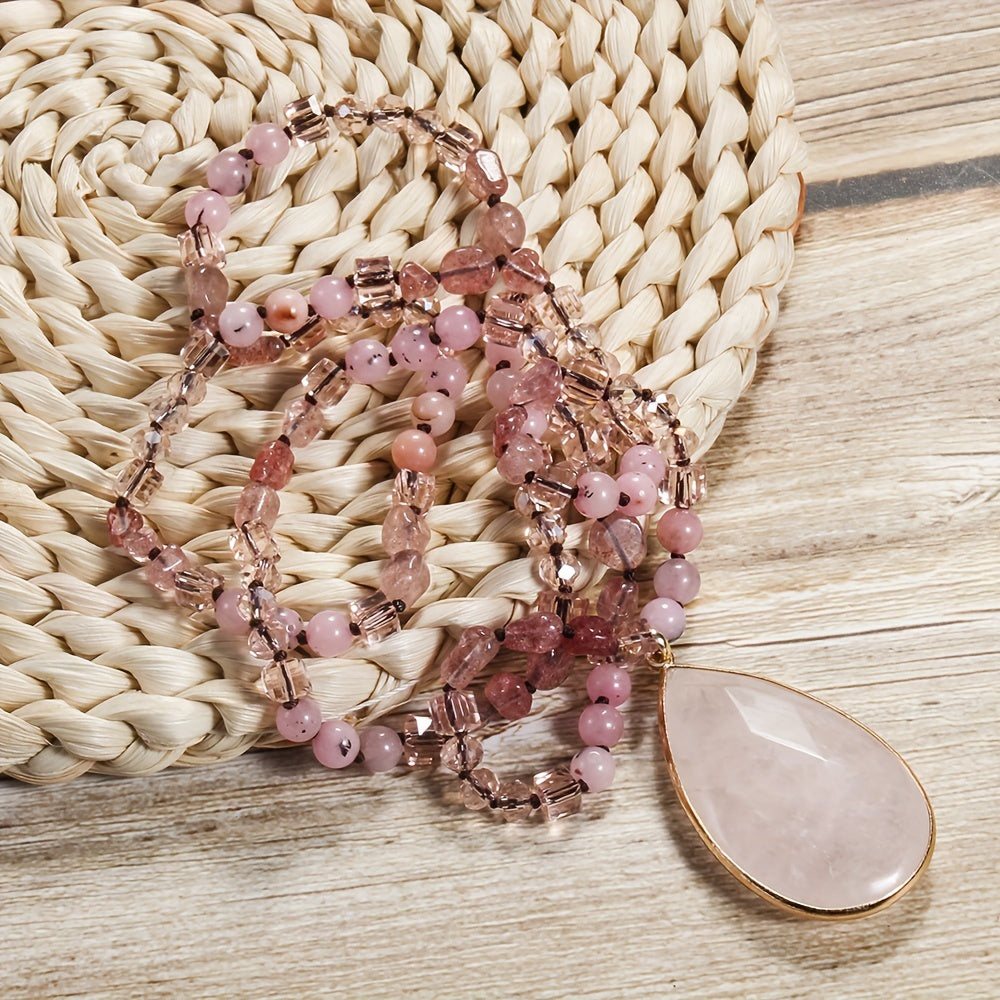 Collar con colgante de piedra natural en forma de lágrima para mujer, estilo bohemio, regalo